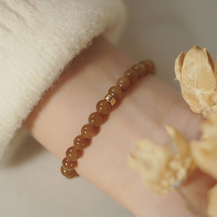 天然新疆和田玉手链女且末红糖