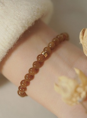 天然新疆和田玉手链女且末红糖