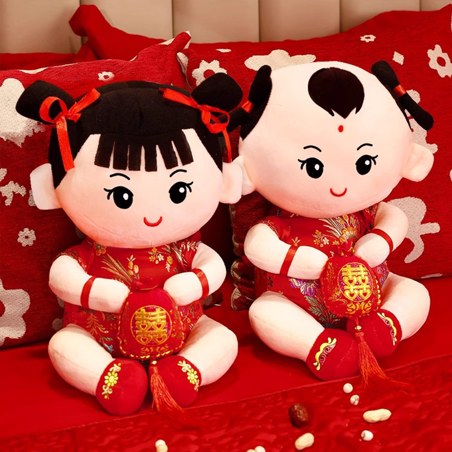 结婚用品压床娃娃一对婚床早生贵