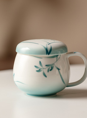弥溪新款陶瓷办公杯家用创意宁蓝兰静带过滤泡茶杯女士马克杯茶具