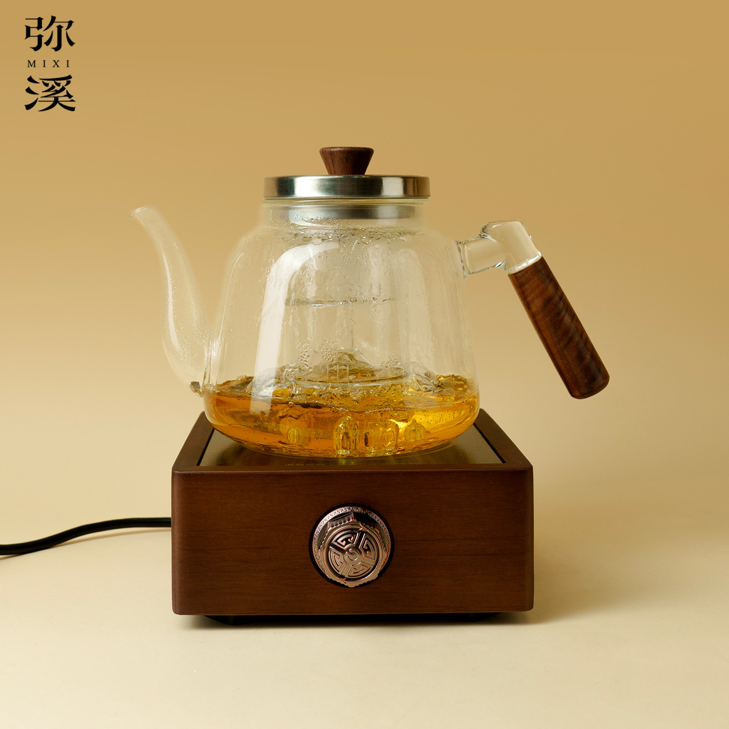 弥溪耐高温玻璃壶家用电陶炉胡桃木煮茶器大容量煮茶壶烧水壶茶具
