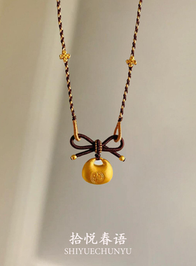 新中式蝴蝶结金色小胖福新年项链