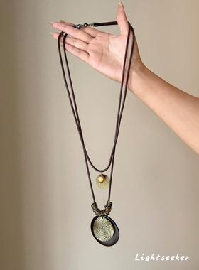 秋冬新款圆牌长款项链小众高级感