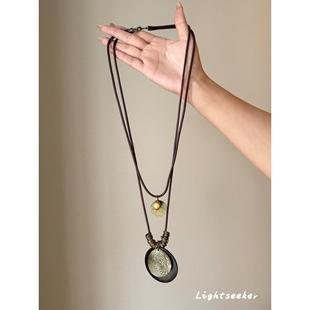 秋冬新款 项链小众复古设计百搭轻奢高级感气质大气毛衣链 圆牌长款