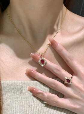 宫廷风红色血滴鸽子蛋项链高级感