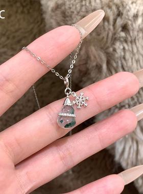 清冷感冰透晕染葫芦小雪人项链