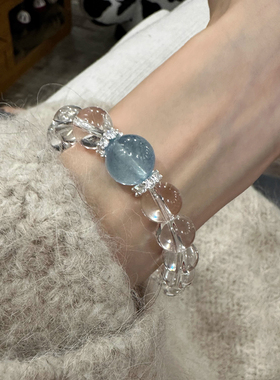 海蓝宝白水晶手链女招财转运手串