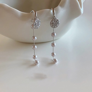 清冷感仿珍珠流苏耳环高级感长款 耳坠耳钉女小众适合春天耳饰百搭