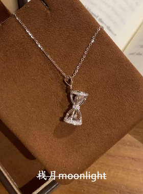 复古仿锆石银色沙漏吊坠项链百搭