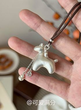 新中式银色小马驹铜钱葫芦项链女