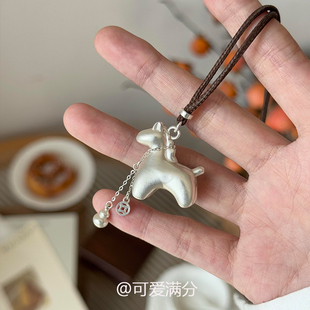 新中式 银色小马驹铜钱葫芦项链秋冬复古简约小众独特本命年毛衣链