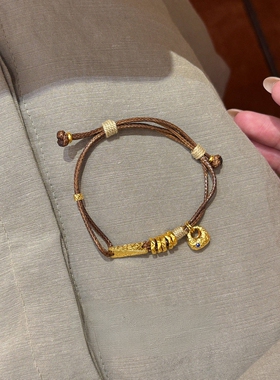 新中式复古奶酪块盘缠棕色手绳女