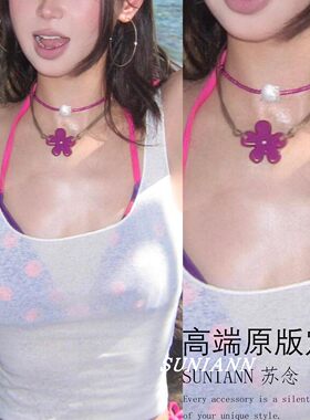 多巴胺紫色花朵项链沙滩度假风女