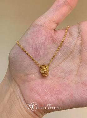 中古金色环环相扣麻花项链老钱风