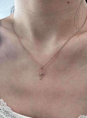 法式玫瑰金十字架项链简约高级感