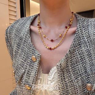 新中式 金色仿猫眼玛瑙项链秋冬轻奢精致百搭高颜值叠戴锁骨链颈链