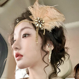 超仙复古羽毛仿水钻流苏头饰设计感发带了不起 盖茨比派对发饰女