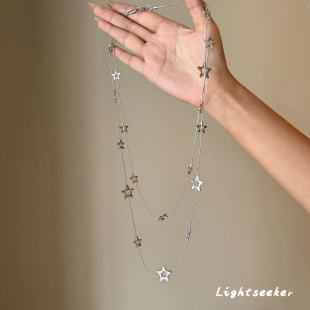 镂空五角星长款 度假风锁骨链毛衣链 双层项链女小众设计感精致个性