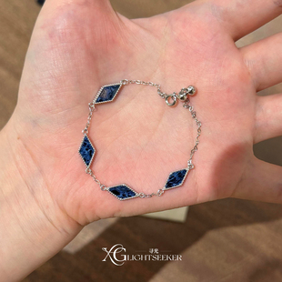 复古蓝色双面龙纹菱形手链清冷感独特气质手环高级感百搭显白手饰