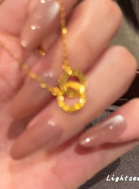 金色碎碎冰双环吊坠项链女款简约