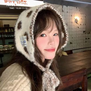 韩系含羊毛氛围感撞色波点系带耳罩耳套女冬季 保暖防寒小围巾护耳