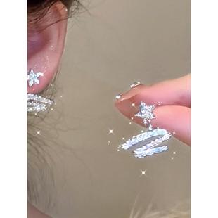 清冷感银色飘带星星耳钉轻奢精致小众耳环气质秋冬新款 圣诞节耳饰