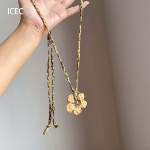 森系小清新扶桑花编织项链小众适合夏天 颈链配饰 民族风百搭时尚