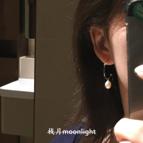 法式仿珍珠半圈耳环小众复古百搭