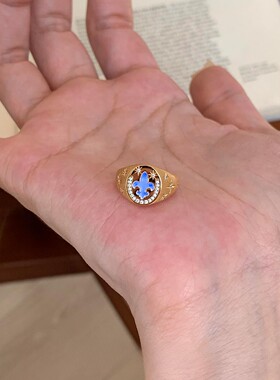中古Vintage金色鸢尾花戒指复古