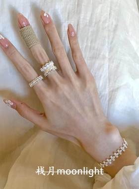 Vintage宫廷风银色蕾丝花边戒指