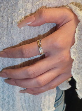 金色爆闪双层环绕戒指轻奢高级感