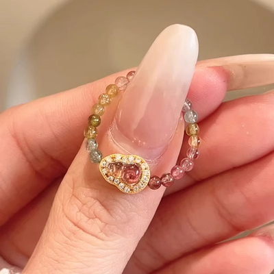 新中式粉色碧玺葫芦戒指国风精致