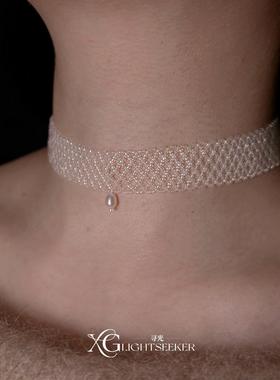 法式宫廷风清冷白月光蕾丝项链女