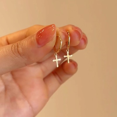 金色基极简十字架耳扣轻奢设计感