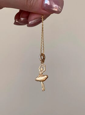 芭蕾舞女孩金色吊坠项链女高级感