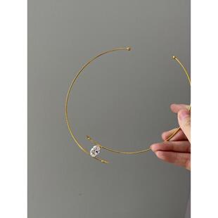 中古vintage不规则金属仿钻项链水滴开口颈链简约时尚毛衣链配饰