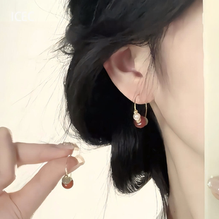 红色仿玛瑙串珠耳扣2025新款 高级感独特小众轻奢女士耳环耳饰 爆款