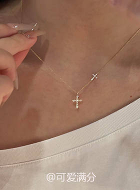 金色仿钻十字架项链复古时尚高级