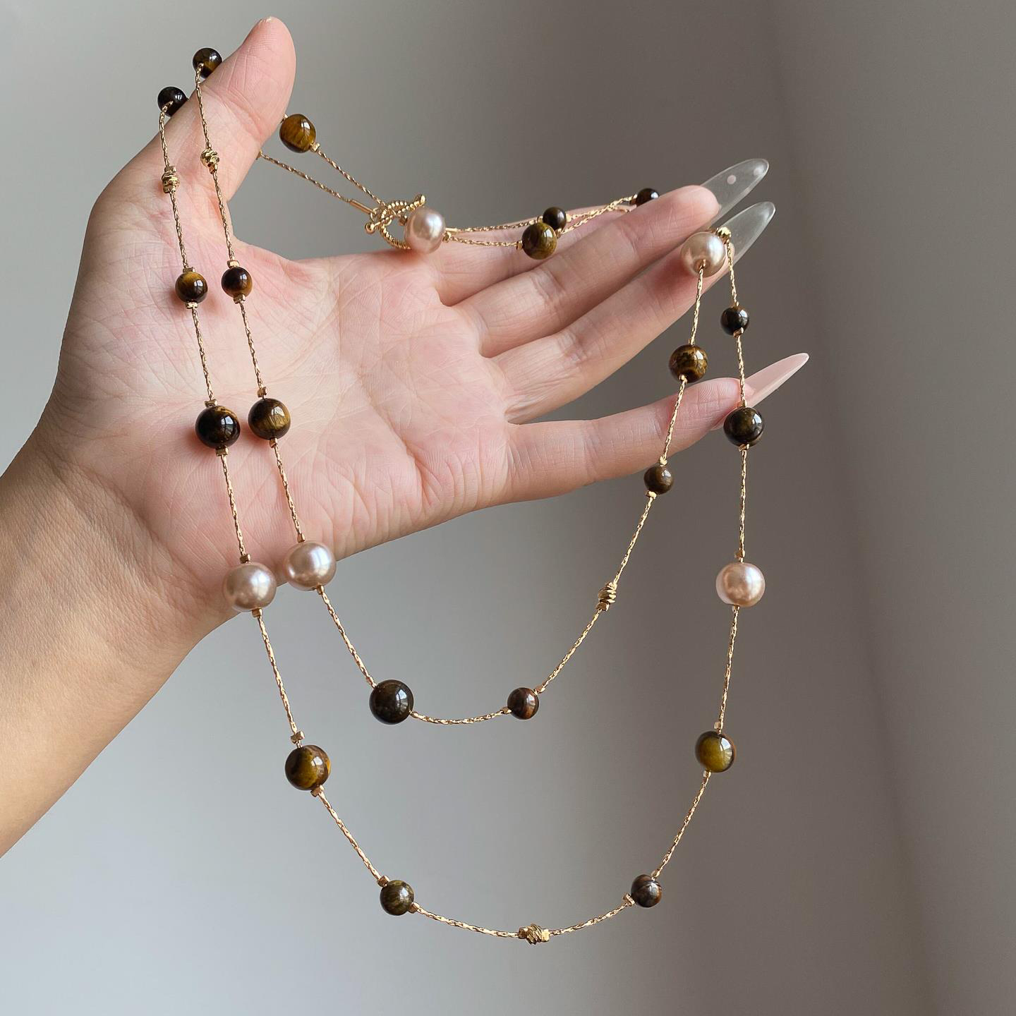 复古虎眼石珍珠项链轻奢气质大气