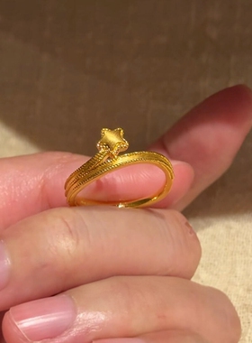 复古许愿星流星流光闪闪金色戒指