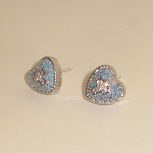 Vintage中古仿蓝松石满钻爱心十字架耳钉甜酷个性超闪y2k独特耳饰