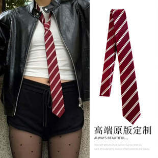 美式酷飒~复古学院风英伦街头红白条纹领带制服衬衫领巾长款配饰