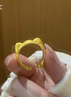 新中式金色猫咪戒指甜美可爱时尚