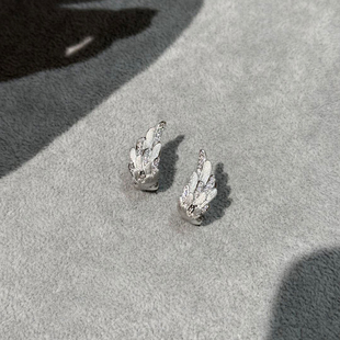 超闪银色天使翅膀耳钉2025新款 独特精致耳饰女轻奢小众高级感耳环