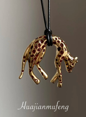 新欧美风黑金钱豹吊坠项链老钱风