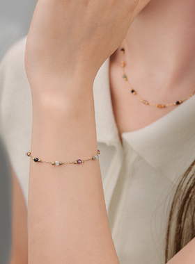 多巴胺彩色碎石拼接隔珠手链小众