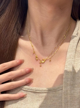 vintage中古风月牙星芒流苏项链