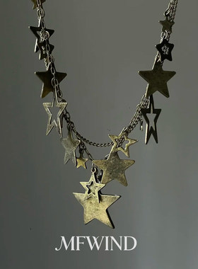 中古vintage做旧星星流苏项链女