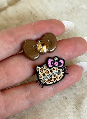 粉色豹纹kt猫蝴蝶结戒指可爱温柔