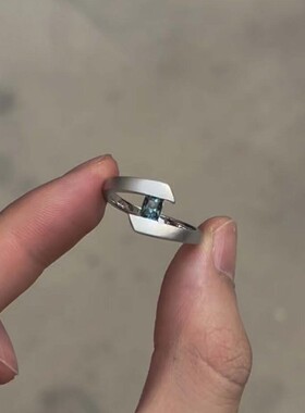 中古蓝色方糖素圈戒指复古高级感